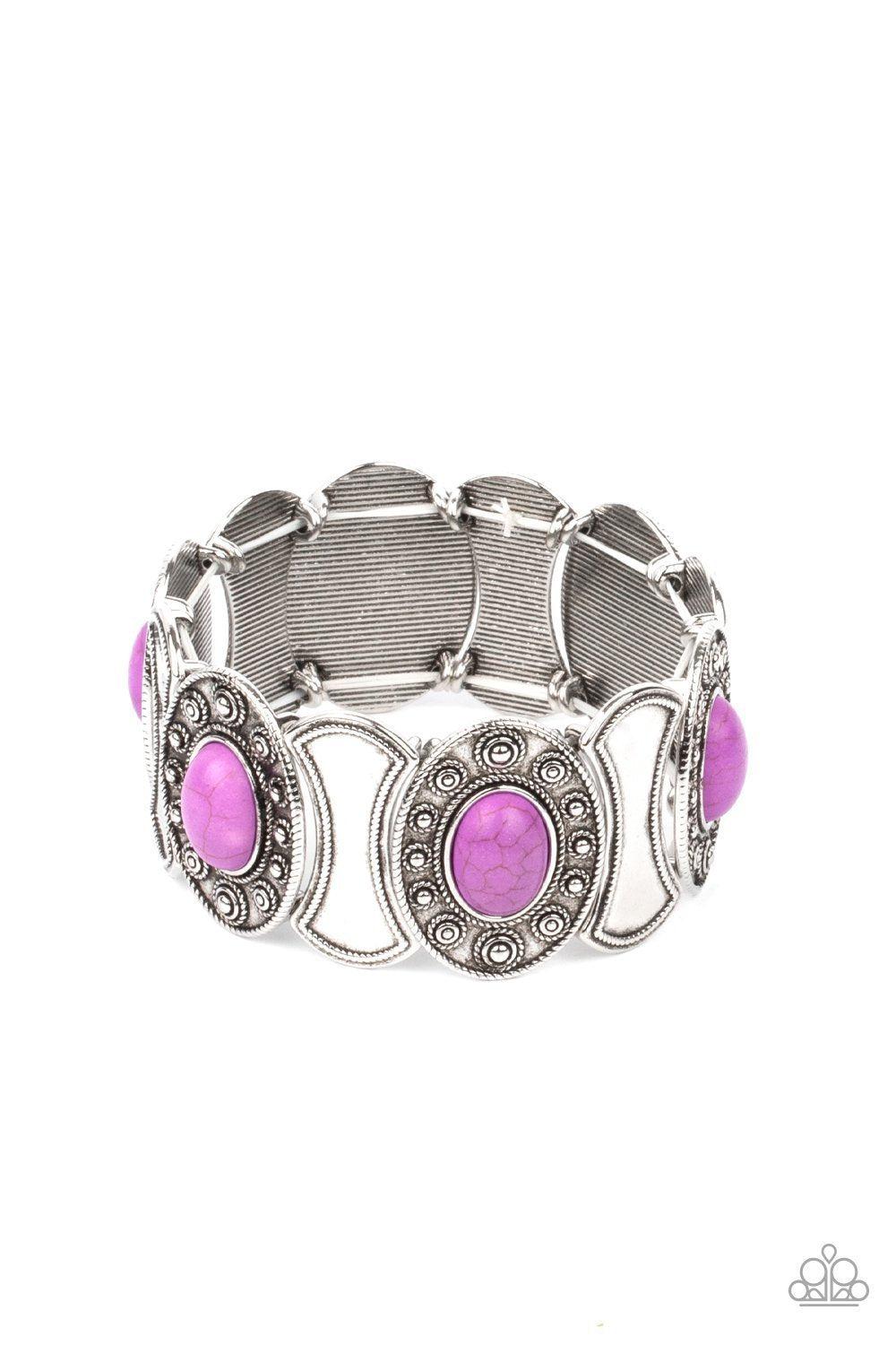 Desert Relic Purple Stone and Silver Bracelet - Paparazzi Accessories- lightbox - CarasShop.com - Paparazzi Jewelry by Cara Jewels