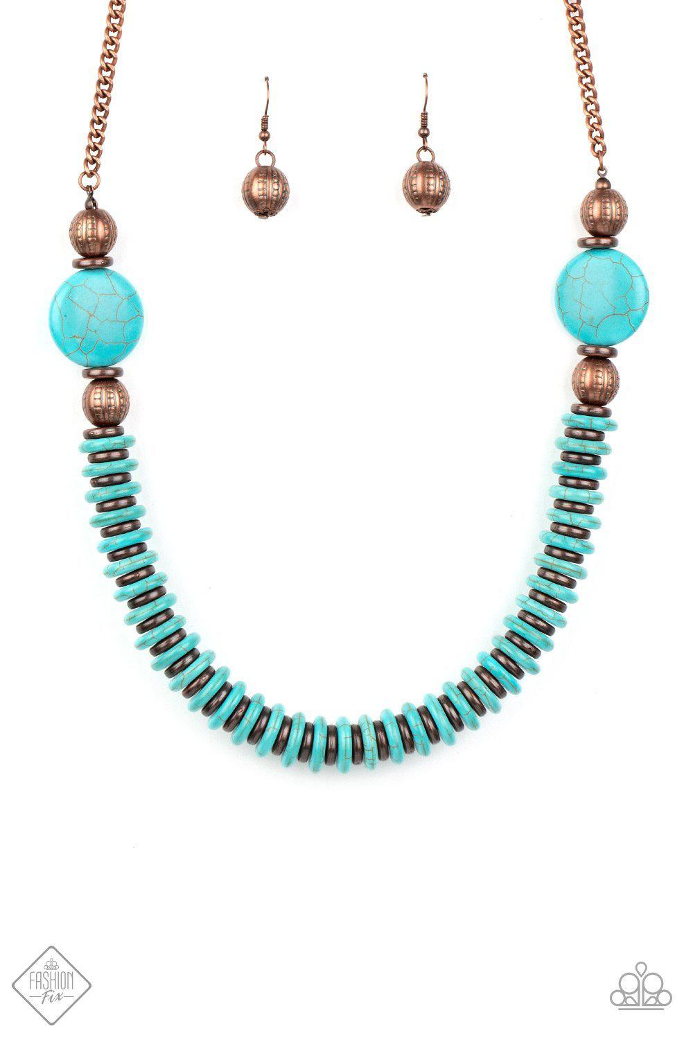 Desert Revival Copper and Turquoise Blue Stone Necklace - Paparazzi Accessories- lightbox - CarasShop.com - Paparazzi Jewelry by Cara Jewels