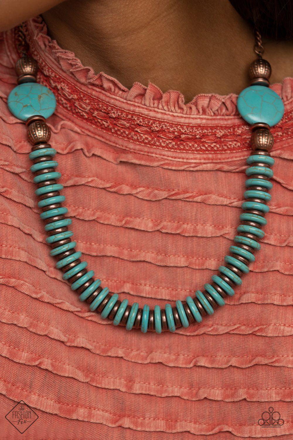 Desert Revival Copper and Turquoise Blue Stone Necklace - Paparazzi Accessories- on model - CarasShop.com - Paparazzi Jewelry by Cara Jewels
