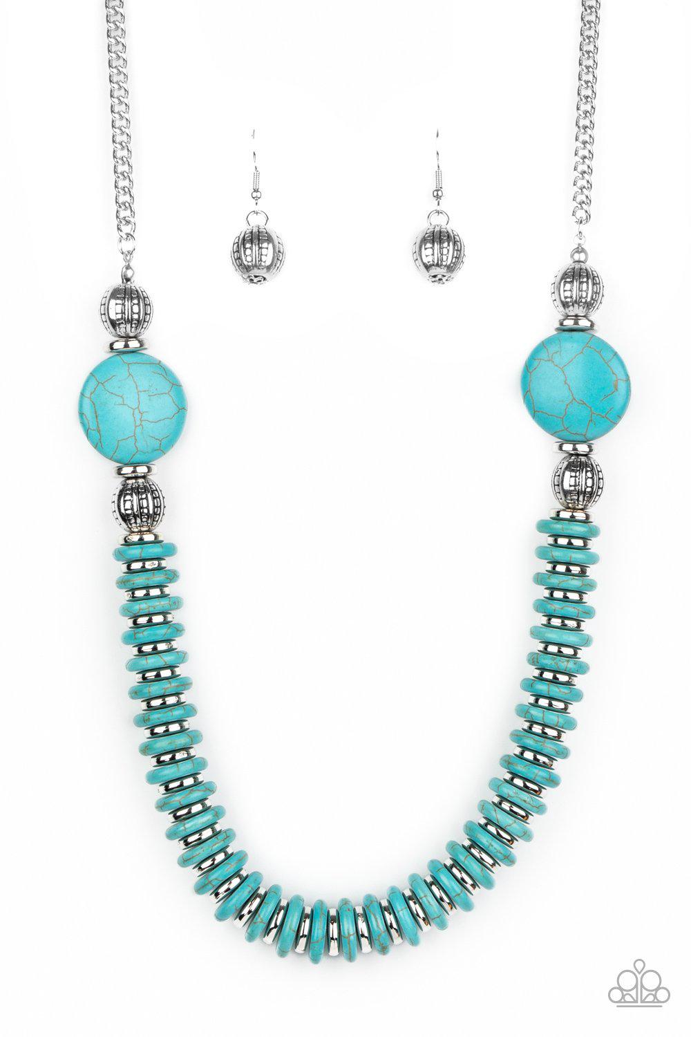 Desert Revival Turquoise Blue Stone and Silver Necklace - Paparazzi Accessories- lightbox - CarasShop.com - Paparazzi Jewelry by Cara Jewels