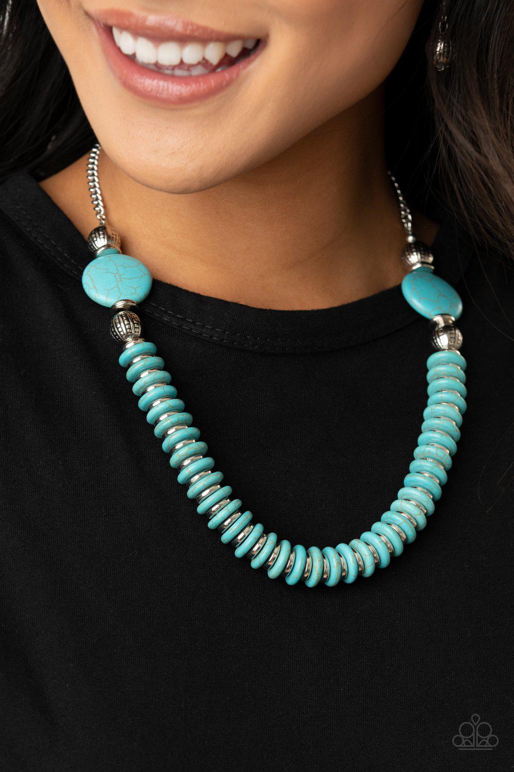 Desert Revival Turquoise Blue Stone and Silver Necklace - Paparazzi Accessories- lightbox - CarasShop.com - Paparazzi Jewelry by Cara Jewels