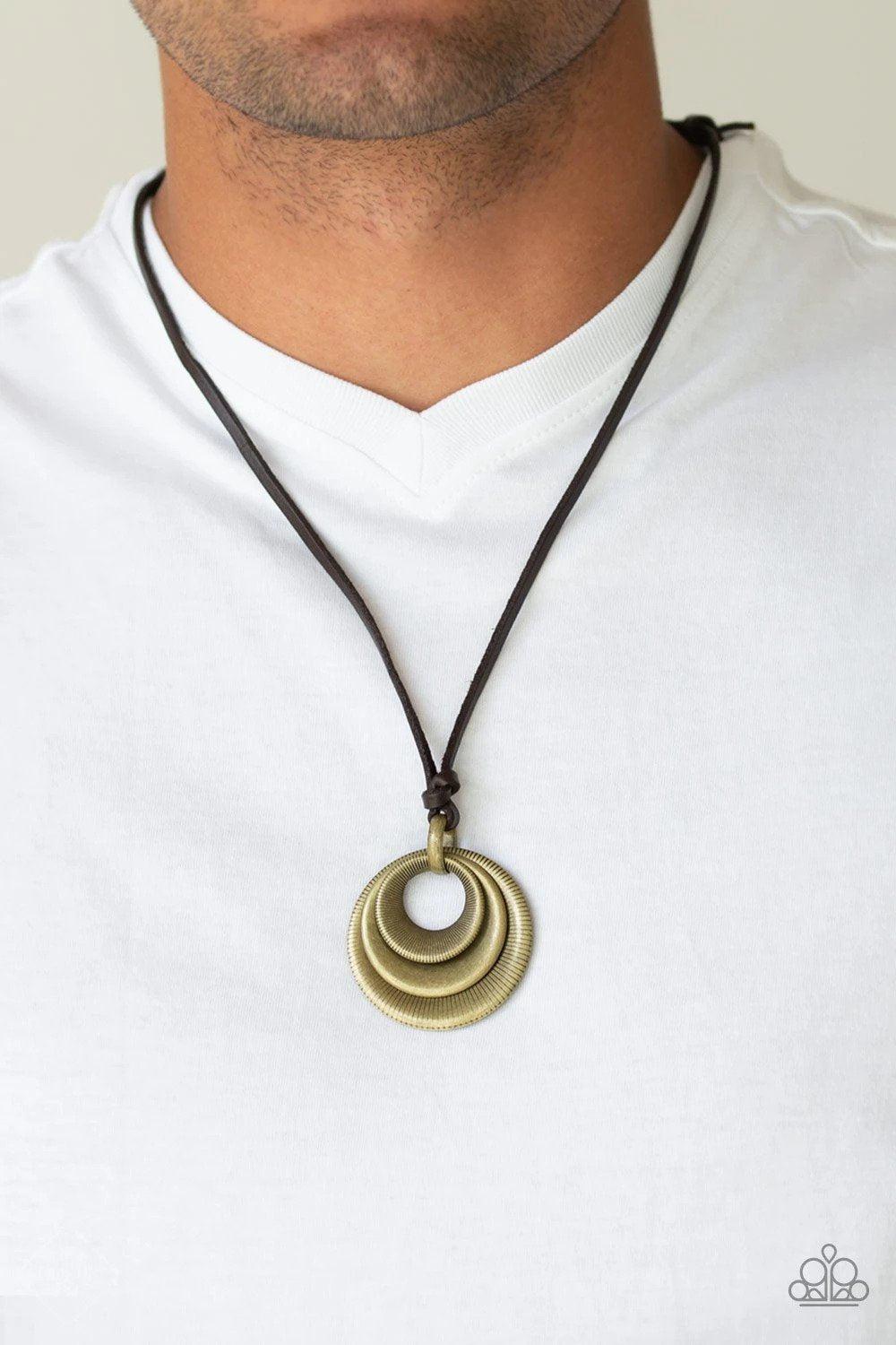Desert Spiral Brass Urban Necklace - Paparazzi Accessories- on model - CarasShop.com - Paparazzi Jewelry by Cara Jewels