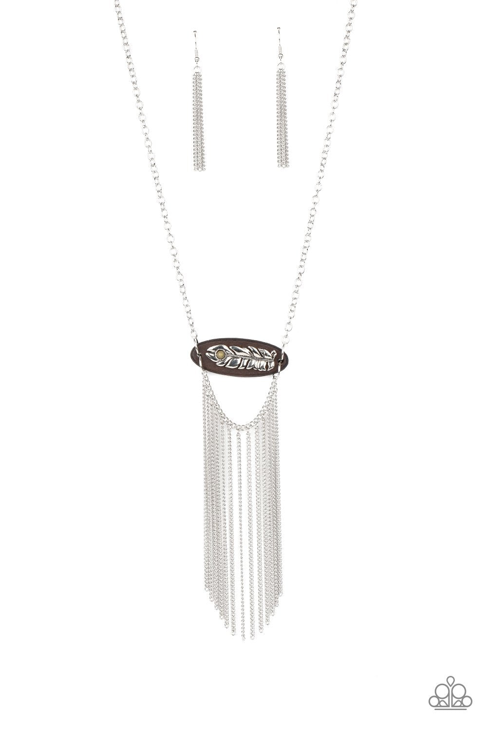 Desert Spirit Green Stone and Silver Fringe Necklace - Paparazzi Accessories- lightbox - CarasShop.com - Paparazzi Jewelry by Cara Jewels