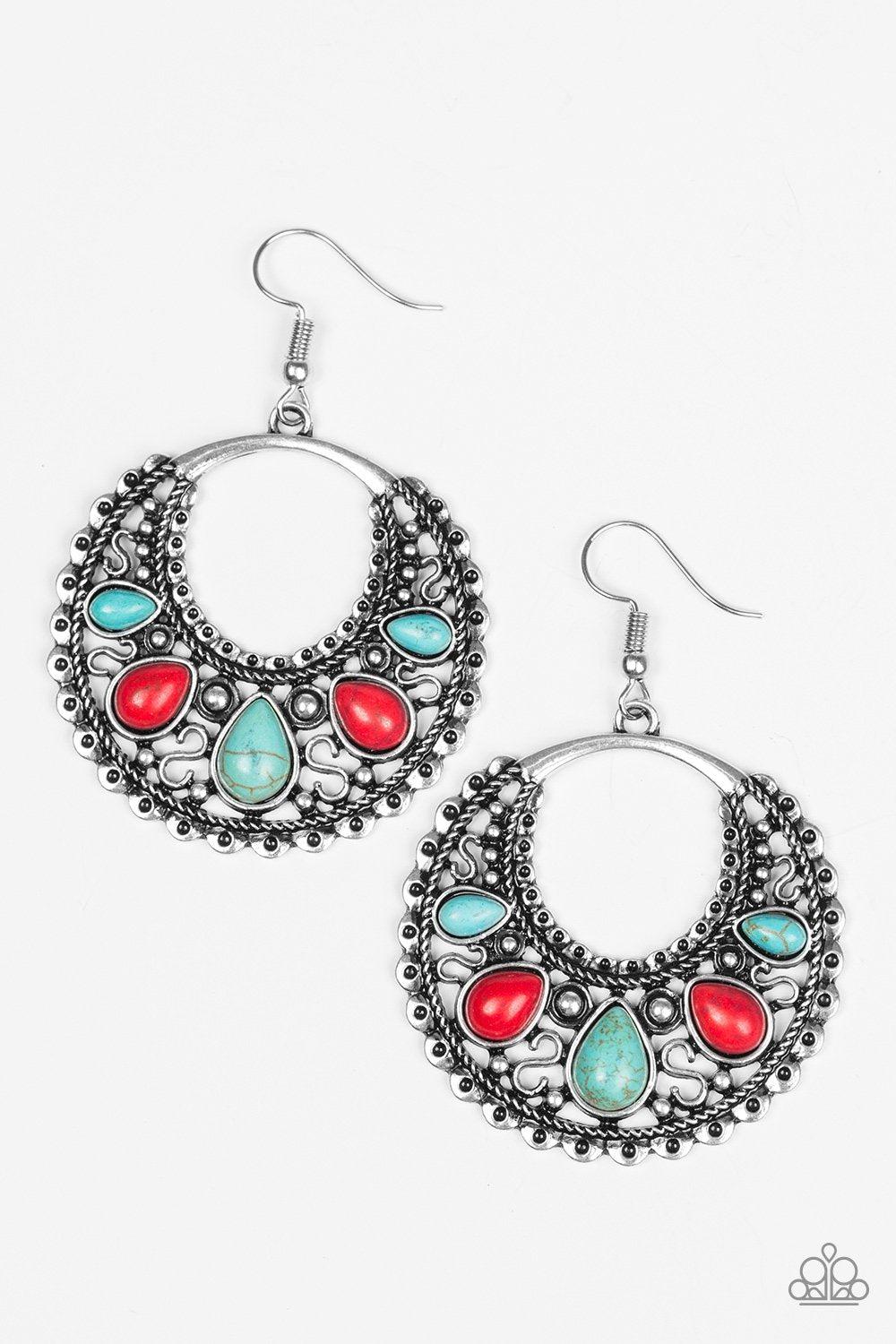Desert Springs Multi Red and Blue Stone Earrings - Paparazzi Accessories- lightbox - CarasShop.com - Paparazzi Jewelry by Cara Jewels