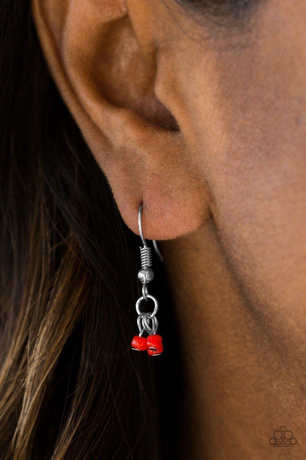 Desert Trance Long Red and Silver Fringe Necklace - Paparazzi Accessories - free matching earrings -CarasShop.com - Paparazzi Jewelry by Cara Jewels