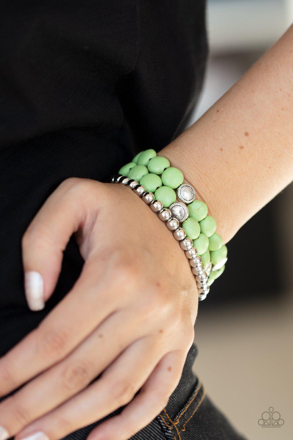 Desert Verbena Green Stone Bracelet Set - Paparazzi Accessories- on model - CarasShop.com - Paparazzi Jewelry by Cara Jewels