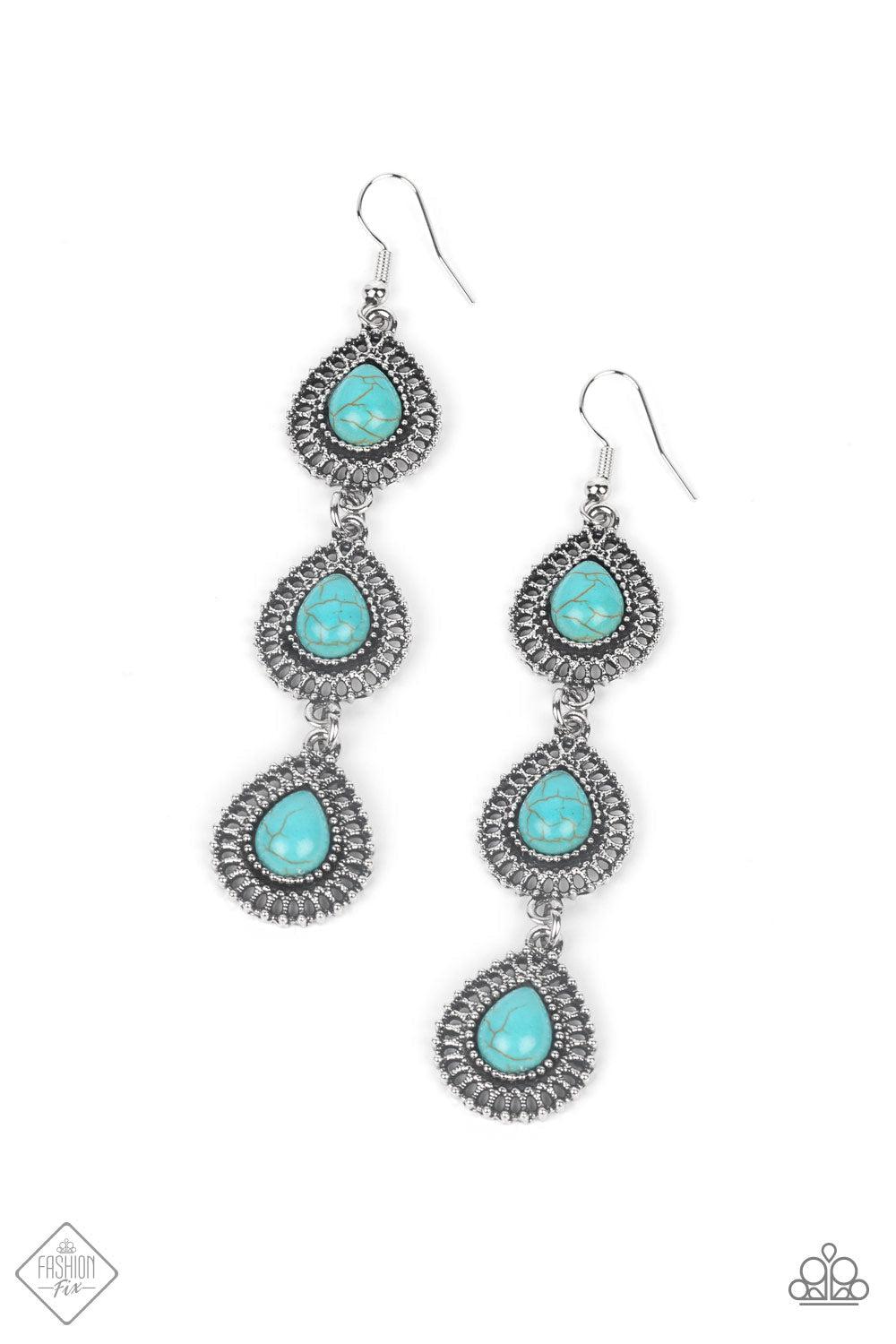 Desertscape Dweller Turquoise Blue Teardrop Earrings - Paparazzi Accessories- lightbox - CarasShop.com - Paparazzi Jewelry by Cara Jewels