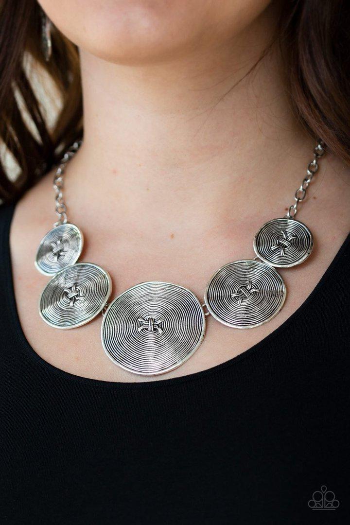 Deserves a Medal Silver Necklace - Paparazzi Accessories- on model - CarasShop.com - Paparazzi Jewelry by Cara Jewels