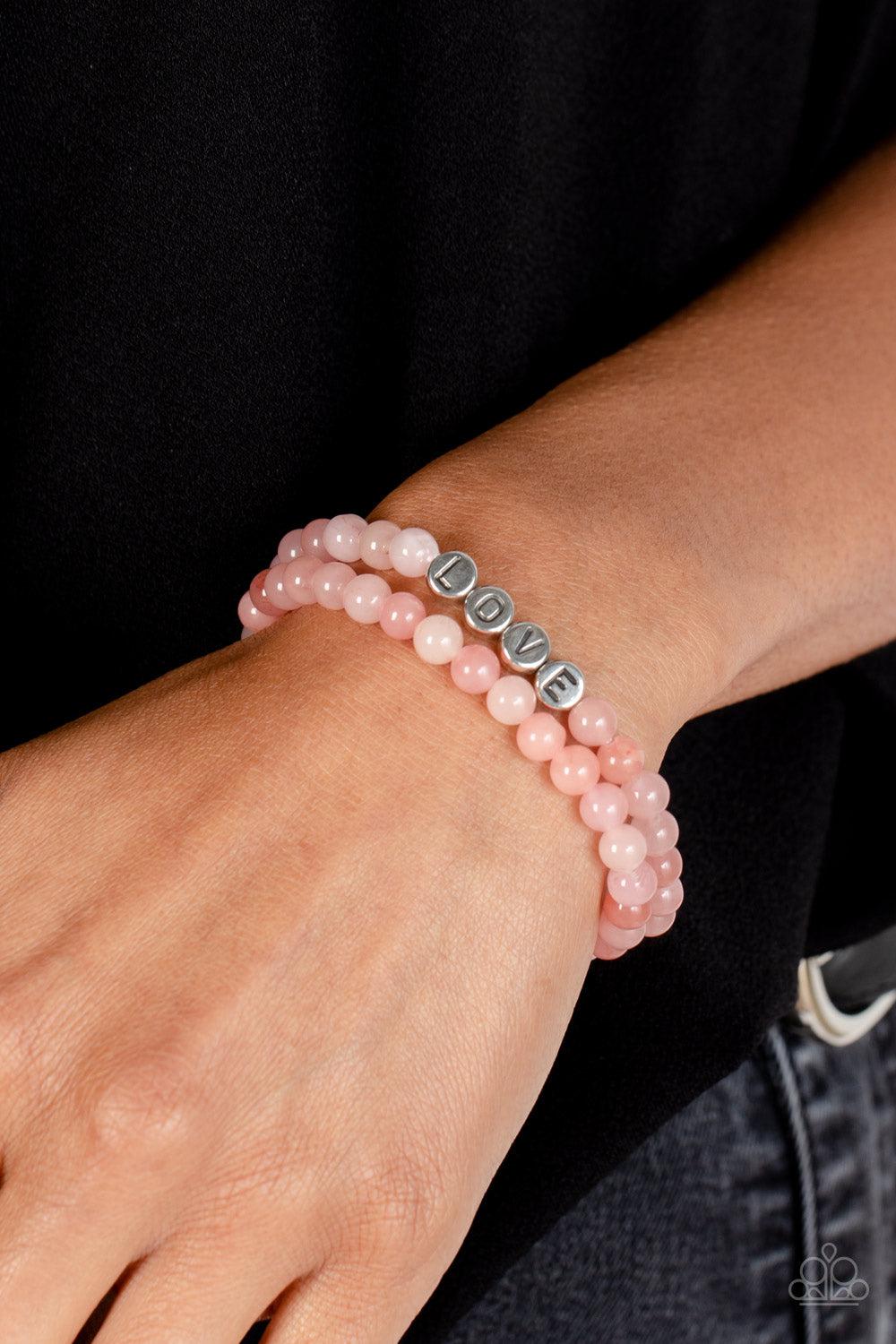 Devoted Dreamer Pink Inspirational Bracelet - Paparazzi Accessories- on model - CarasShop.com - Paparazzi Jewelry by Cara Jewels