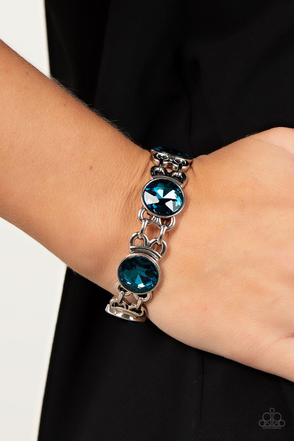 Devoted To Drama Blue Rhinestone Bracelet - Paparazzi Accessories- on model - CarasShop.com - Paparazzi Jewelry by Cara Jewels