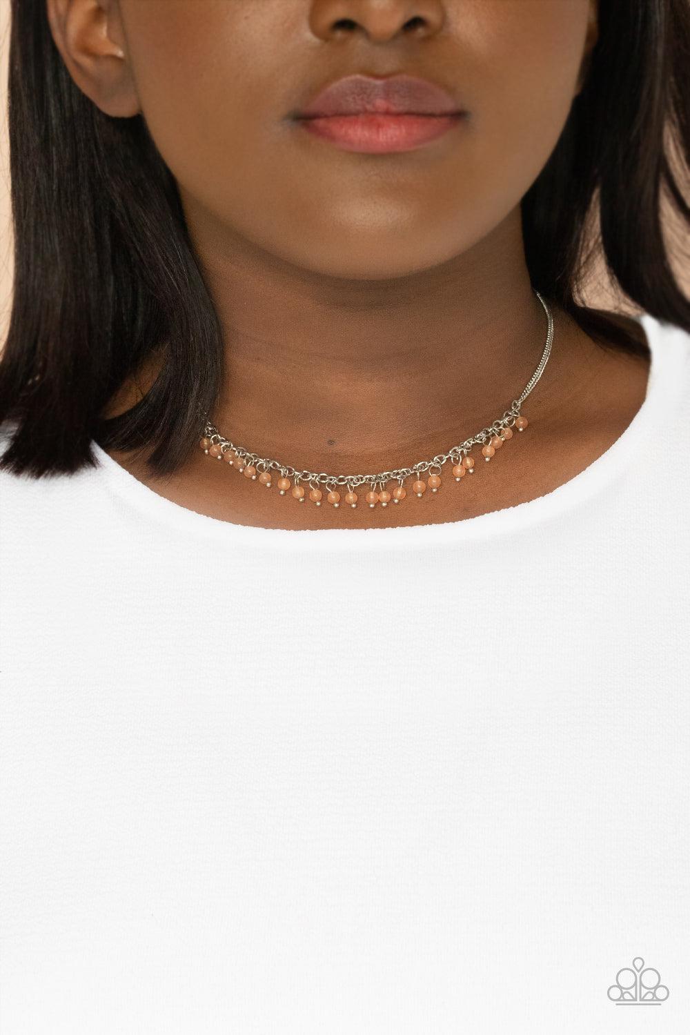 DEW A Double Take Orange Cat's Eye Stone Necklace - Paparazzi Accessories- on model - CarasShop.com - Paparazzi Jewelry by Cara Jewels
