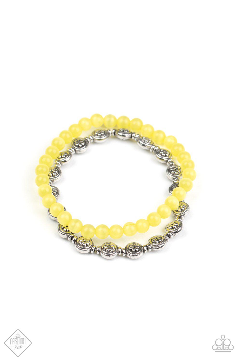 Dewy Dandelions Yellow Cat's Eye Bracelet - Paparazzi Accessories- lightbox - CarasShop.com - Paparazzi Jewelry by Cara Jewels