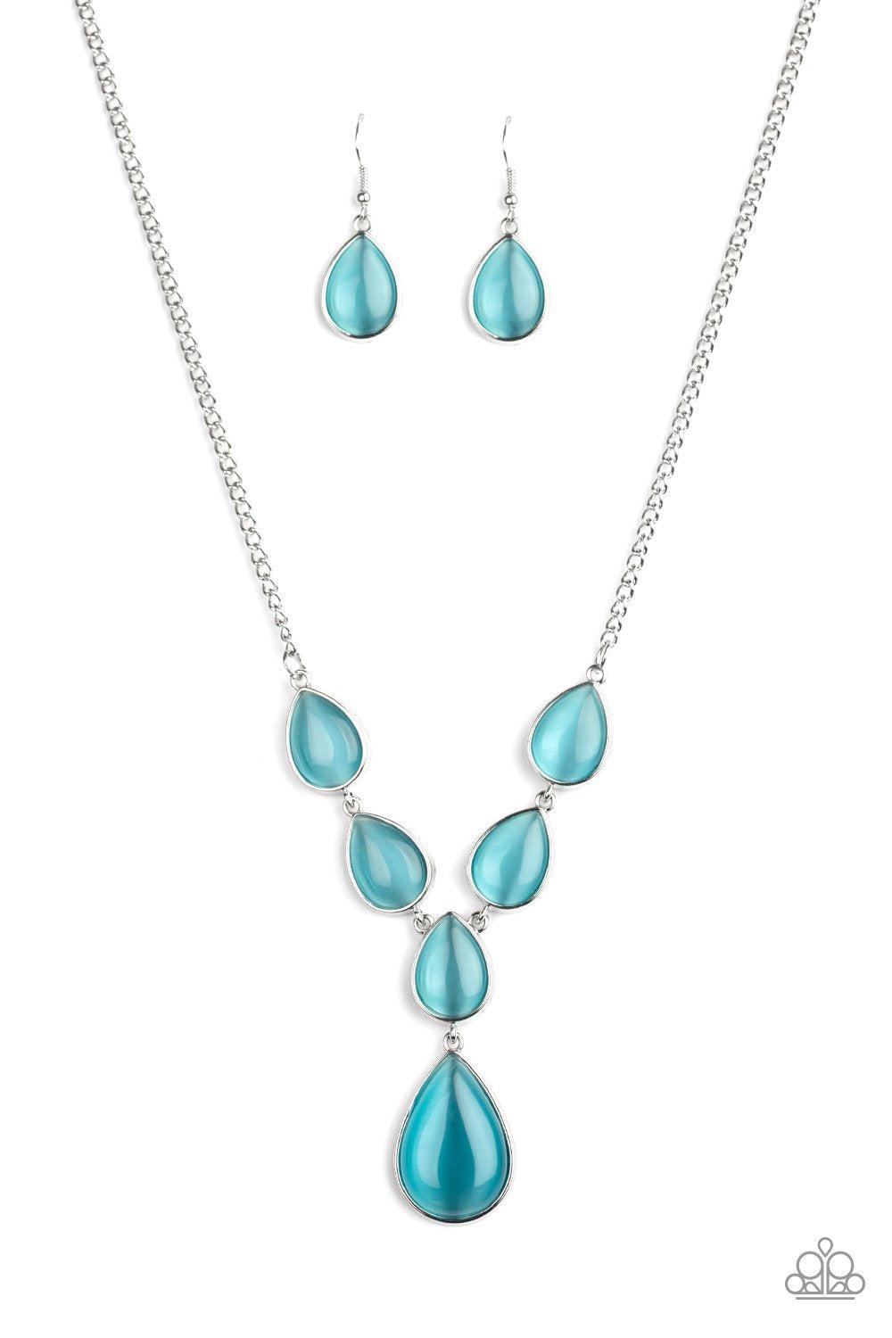 Dewy Decadence Blue Teardrop Cat's Eye Necklace - Paparazzi Accessories- lightbox - CarasShop.com - Paparazzi Jewelry by Cara Jewels