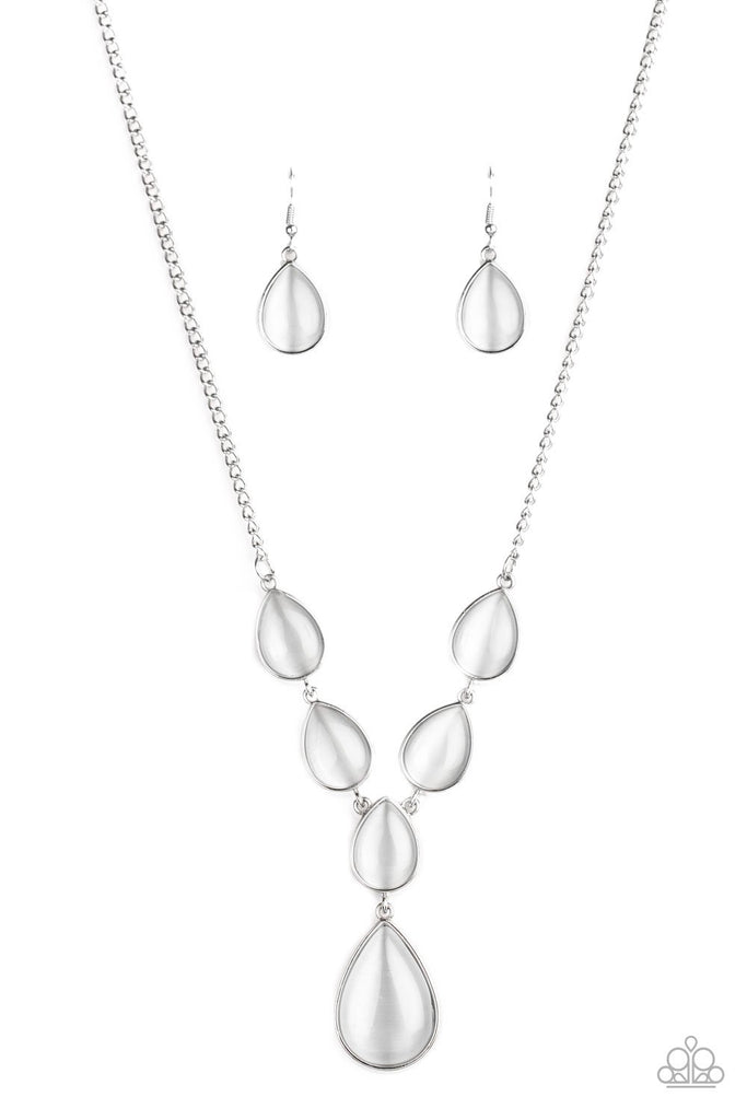 Dewy Decadence White Teardrop Moonstone Necklace Paparazzi Accessories