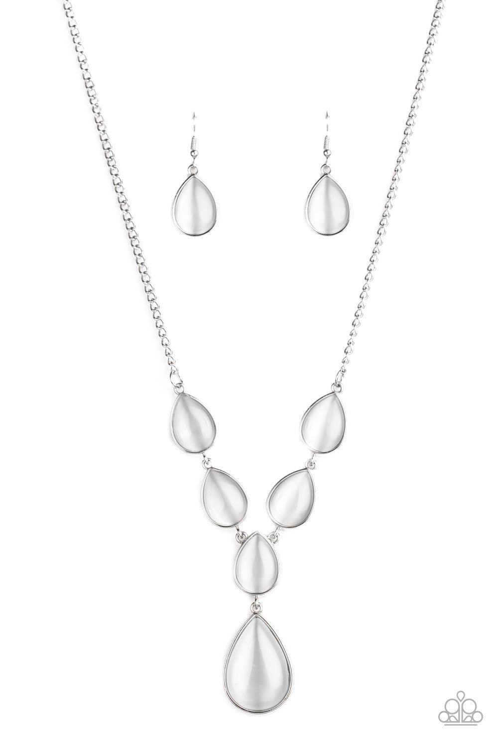 Dewy Decadence White Teardrop Moonstone Necklace - Paparazzi Accessories- lightbox - CarasShop.com - Paparazzi Jewelry by Cara Jewels