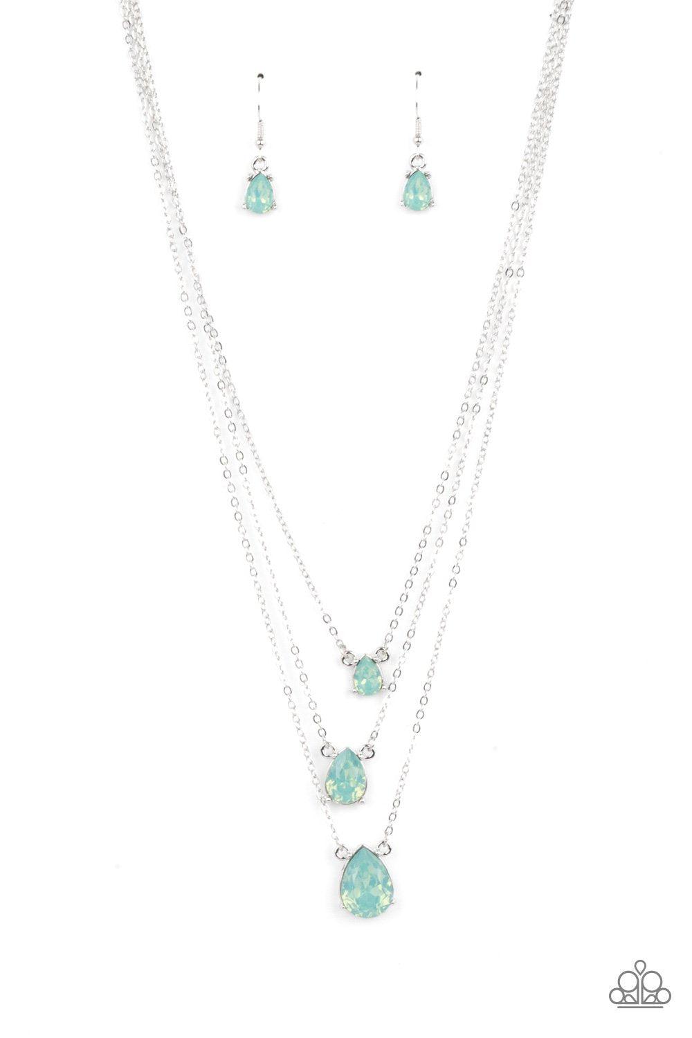 Dewy Drizzle Green Rhinestone Necklace - Paparazzi Accessories- lightbox - CarasShop.com - Paparazzi Jewelry by Cara Jewels