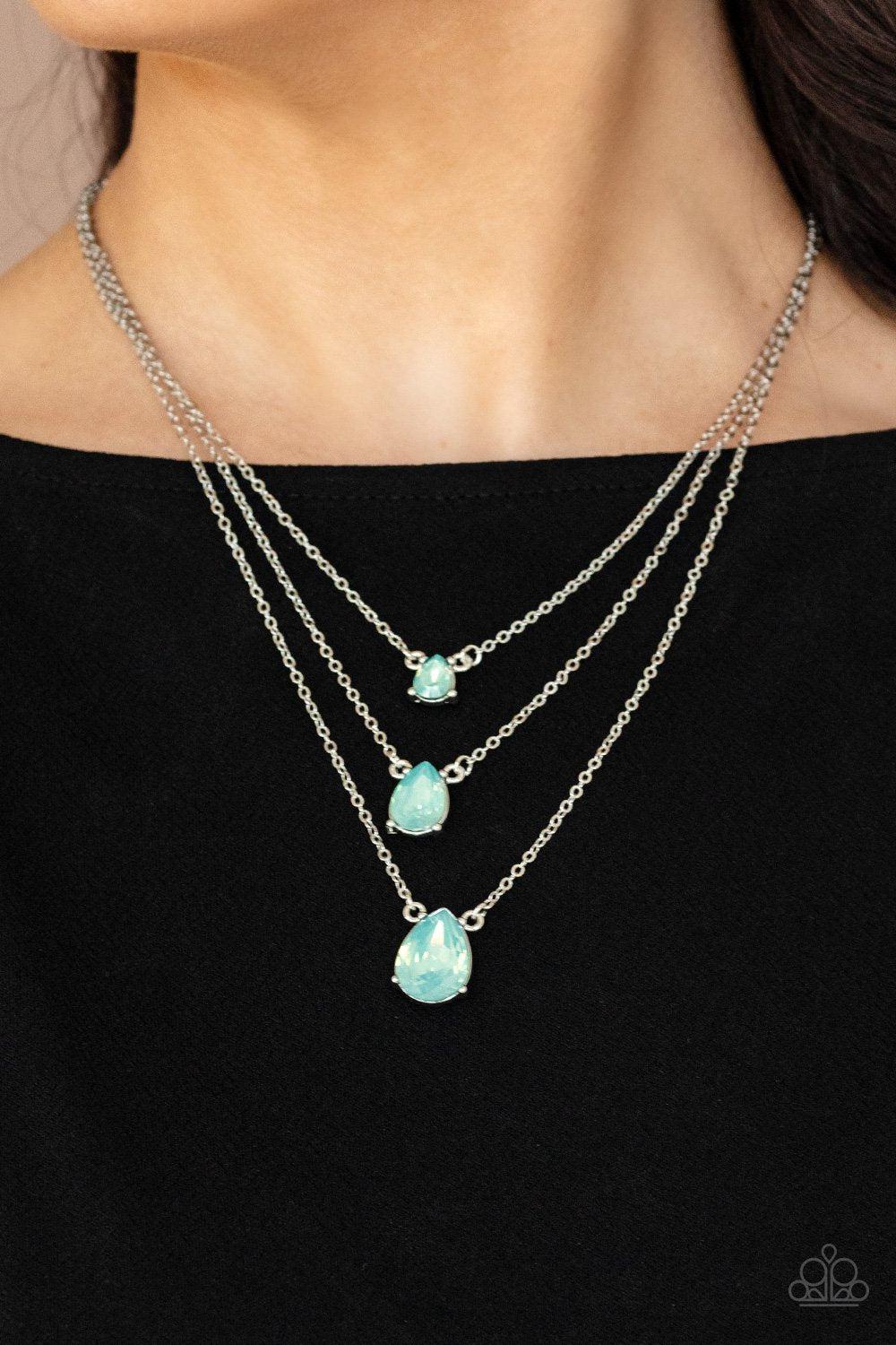 Dewy Drizzle Green Rhinestone Necklace - Paparazzi Accessories- on model - CarasShop.com - Paparazzi Jewelry by Cara Jewels