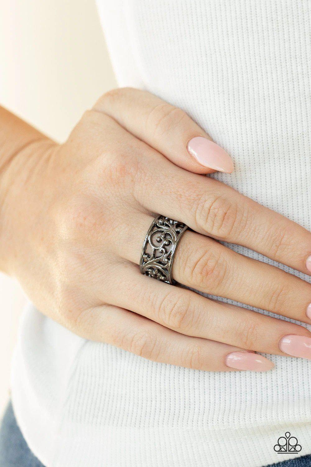 Di-VINE Design Black Ring - Paparazzi Accessories- on model - CarasShop.com - Paparazzi Jewelry by Cara Jewels