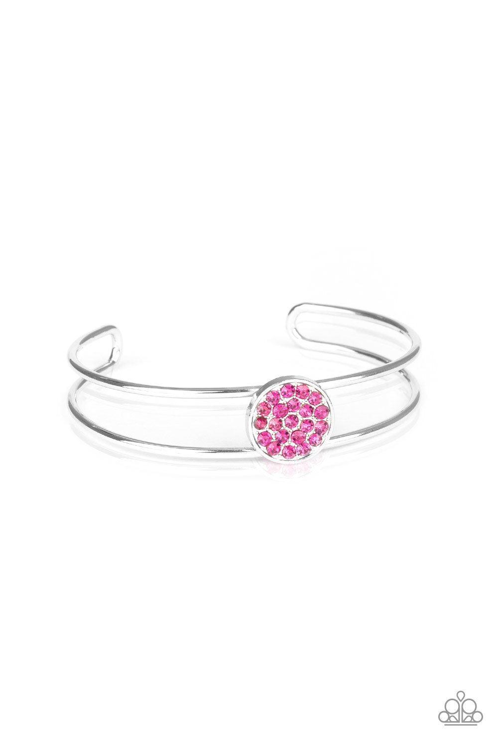 Dial Up The Dazzle Pink Rhinestone Cuff Bracelet - Paparazzi Accessories- lightbox - CarasShop.com - Paparazzi Jewelry by Cara Jewels