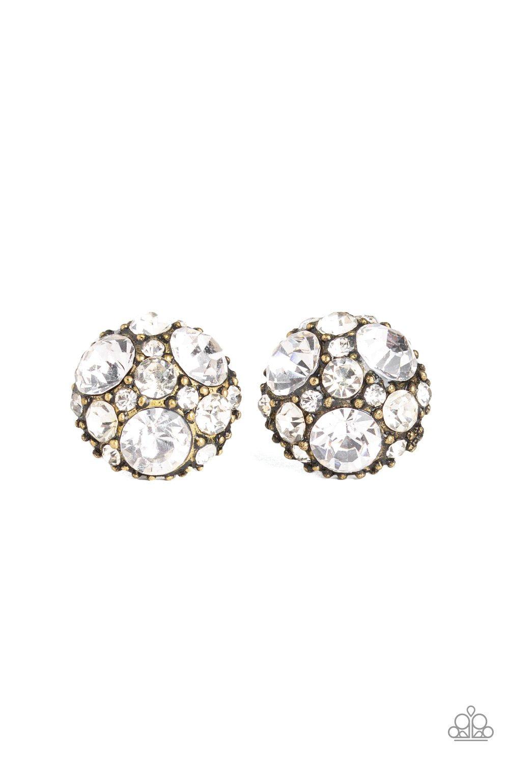 Diamond Daze Brass Post Earrings - Paparazzi Accessories- lightbox - CarasShop.com - Paparazzi Jewelry by Cara Jewels