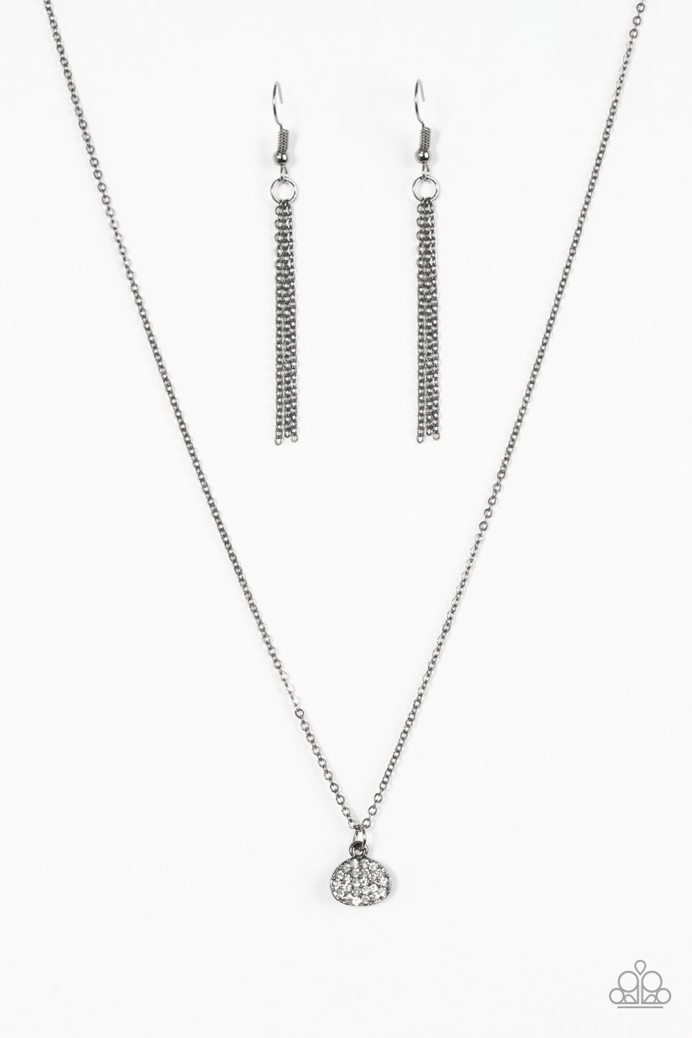 Diamond Debonair Gunmetal Black and White Rhinestone Necklace - Paparazzi Accessories- lightbox - CarasShop.com - Paparazzi Jewelry by Cara Jewels