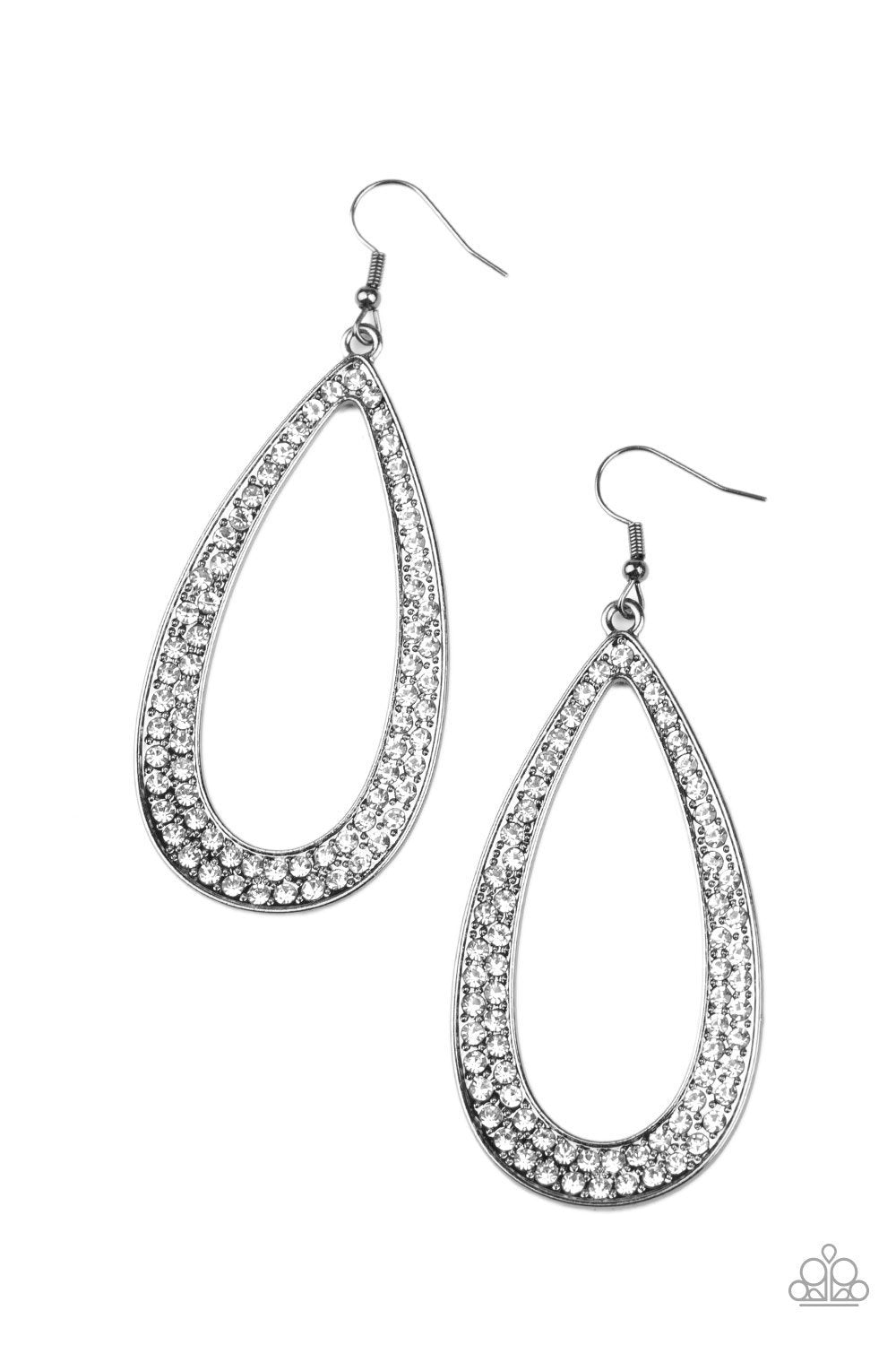 Diamond Distraction Gunmetal Black and White Rhinestone Earrings - Paparazzi Accessories- lightbox - CarasShop.com - Paparazzi Jewelry by Cara Jewels