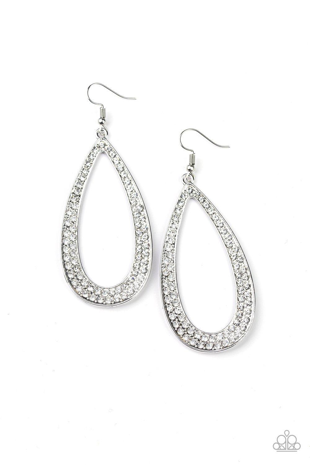 Diamond Distraction White Rhinestone Teardrop Earrings - Paparazzi Accessories- lightbox - CarasShop.com - Paparazzi Jewelry by Cara Jewels