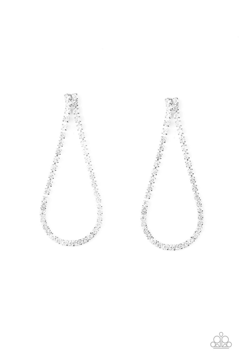 Diamond Drops White Rhinestone Teardrop Post Earrings - Paparazzi Accessories- lightbox - CarasShop.com - Paparazzi Jewelry by Cara Jewels