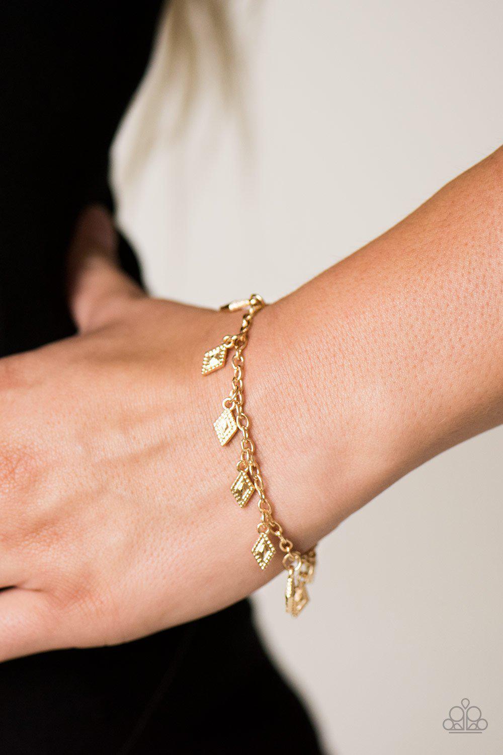 Diamond Dunes Gold Bracelet - Paparazzi Accessories- on model - CarasShop.com - Paparazzi Jewelry by Cara Jewels