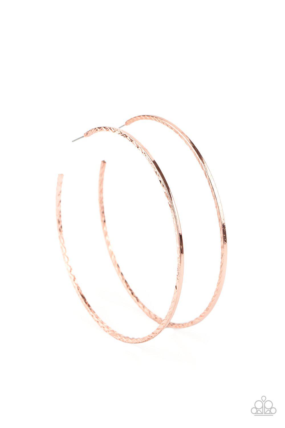 Diamondback Diva Copper Hoop Earrings - Paparazzi Accessories- lightbox - CarasShop.com - Paparazzi Jewelry by Cara Jewels