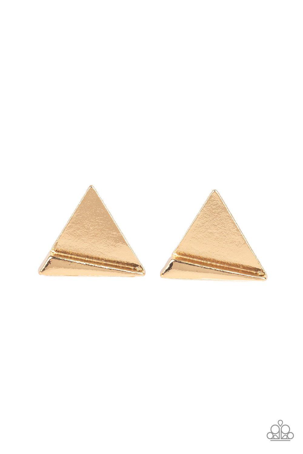 Die TRI-ing Gold Post Earrings - Paparazzi Accessories- lightbox - CarasShop.com - Paparazzi Jewelry by Cara Jewels