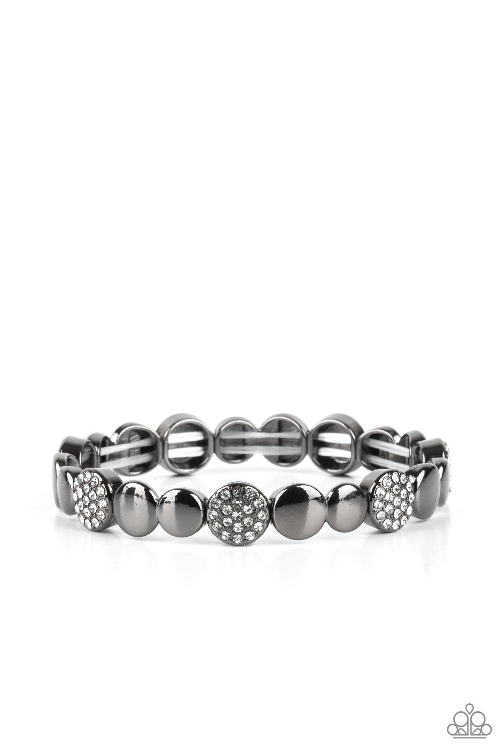 Dimensional Dazzle Gunmetal Black and White Rhinestone Bracelet - Paparazzi Accessories- lightbox - CarasShop.com - Paparazzi Jewelry by Cara Jewels