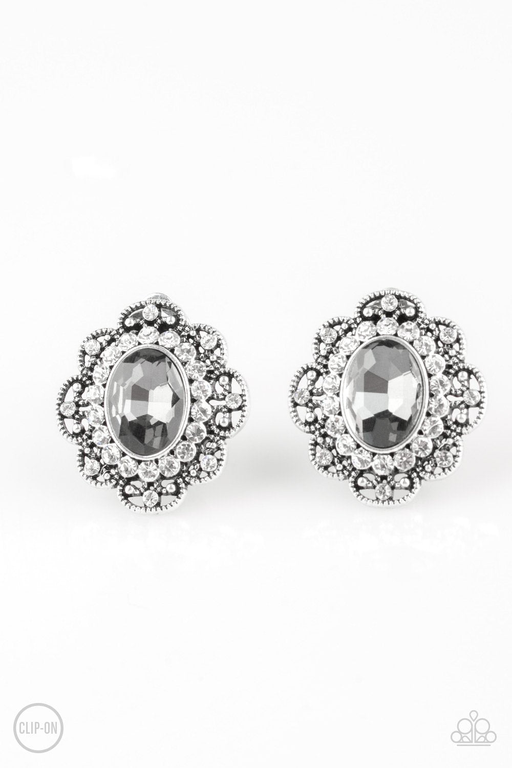 Dine and Dapper Silver Clip On Earrings - Paparazzi Accessories- lightbox - CarasShop.com - Paparazzi Jewelry by Cara Jewels