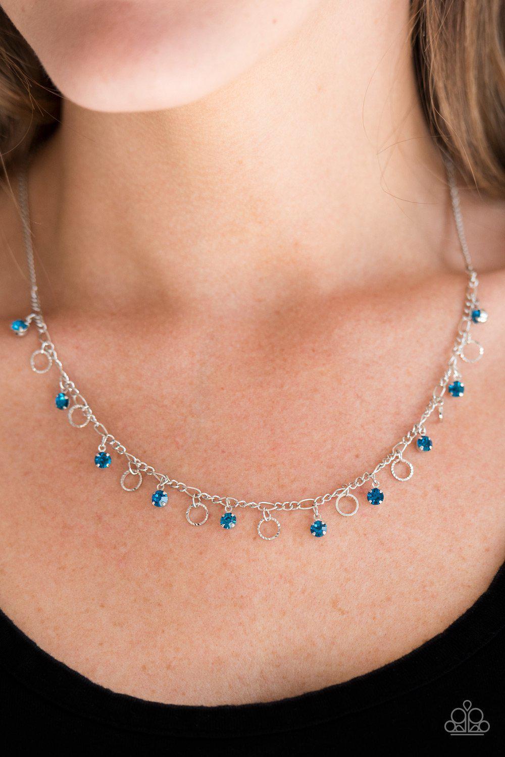 Dinner Party Demure Blue Necklace - Paparazzi Accessories- on model - CarasShop.com - Paparazzi Jewelry by Cara Jewels
