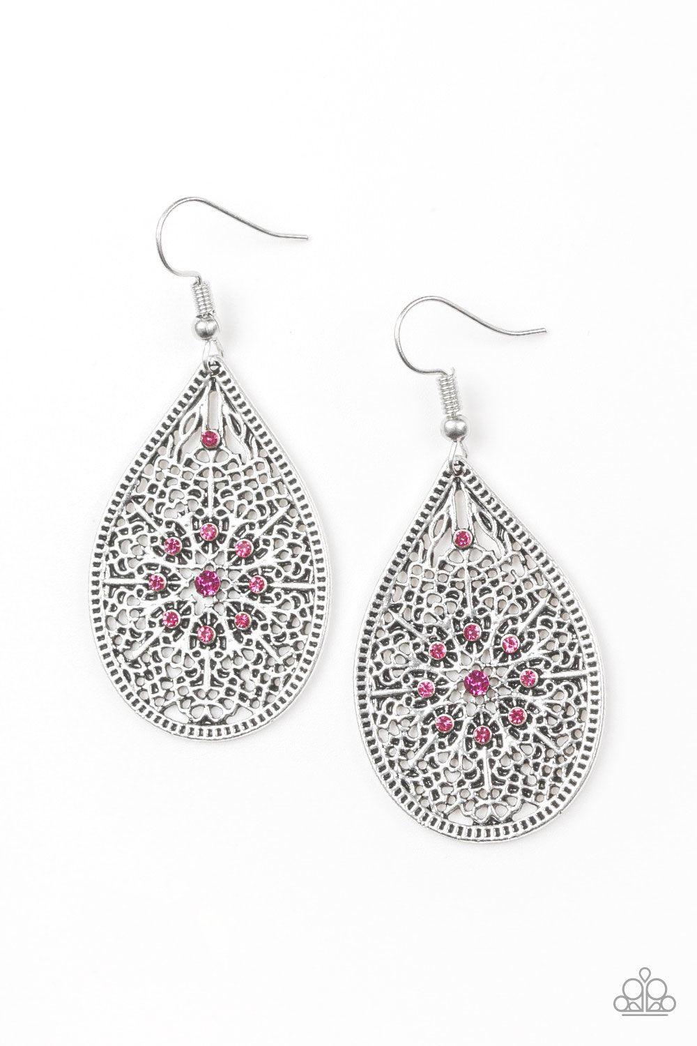 Dinner Party Posh Pink and Silver Earrings - Paparazzi Accessories- lightbox - CarasShop.com - Paparazzi Jewelry by Cara Jewels
