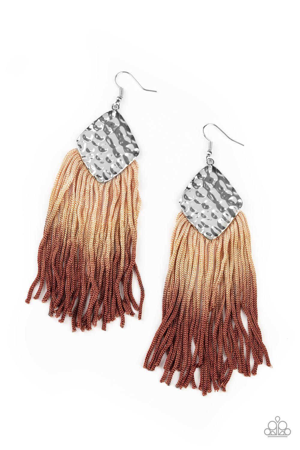 Dip In Brown and Silver Ombre Tassel Earrings - Paparazzi Accessories- lightbox - CarasShop.com - Paparazzi Jewelry by Cara Jewels