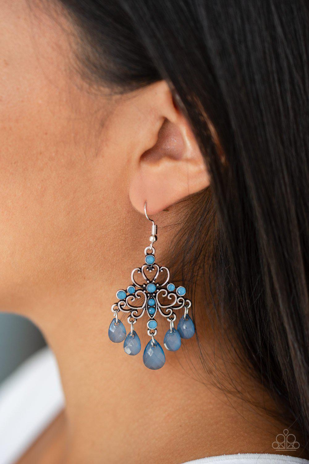 Dip It Glow Blue Earrings - Paparazzi Accessories- on model - CarasShop.com - Paparazzi Jewelry by Cara Jewels