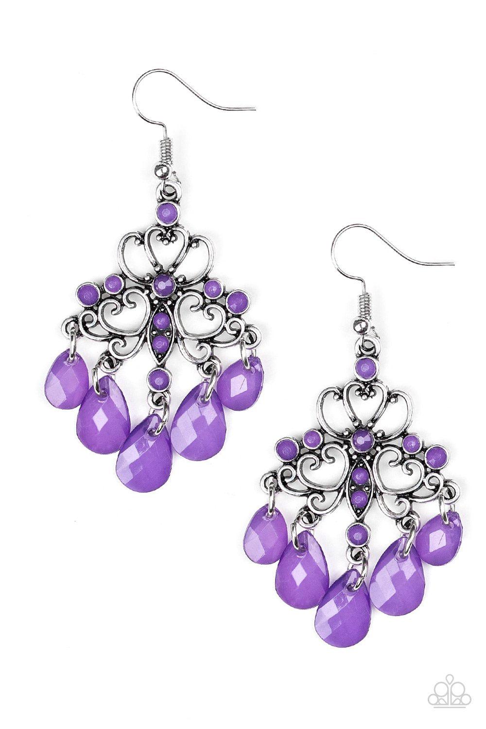 Dip It Glow Purple Earrings - Paparazzi Accessories- lightbox - CarasShop.com - Paparazzi Jewelry by Cara Jewels