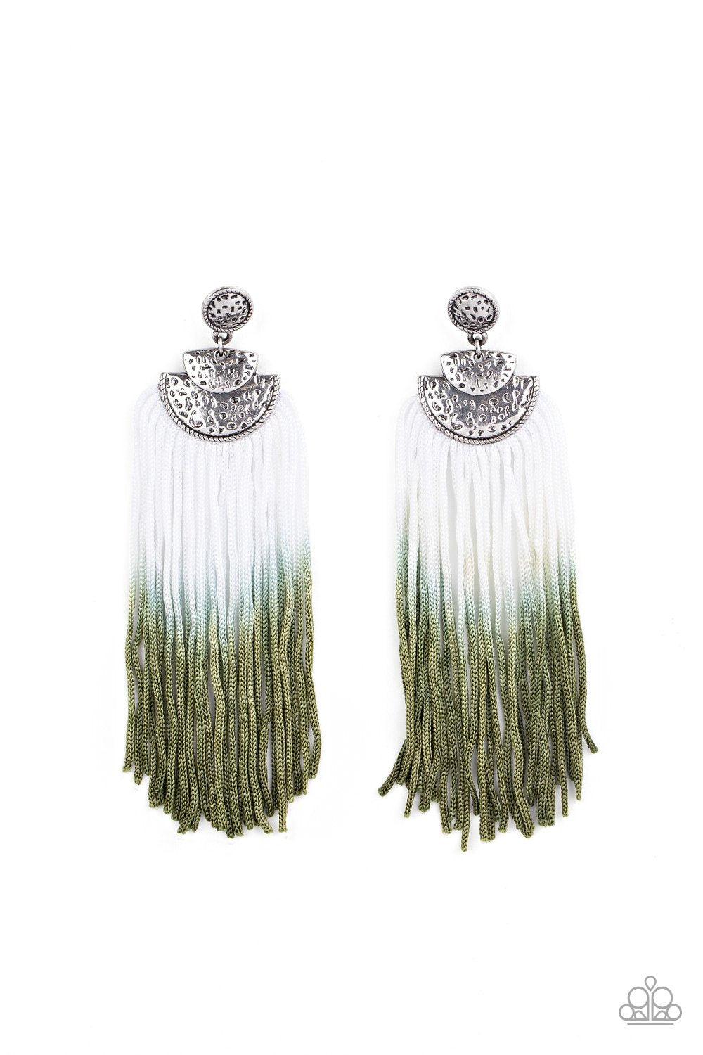 DIP It Up Green and White Ombre Fringe Earrings - Paparazzi Accessories- lightbox - CarasShop.com - Paparazzi Jewelry by Cara Jewels