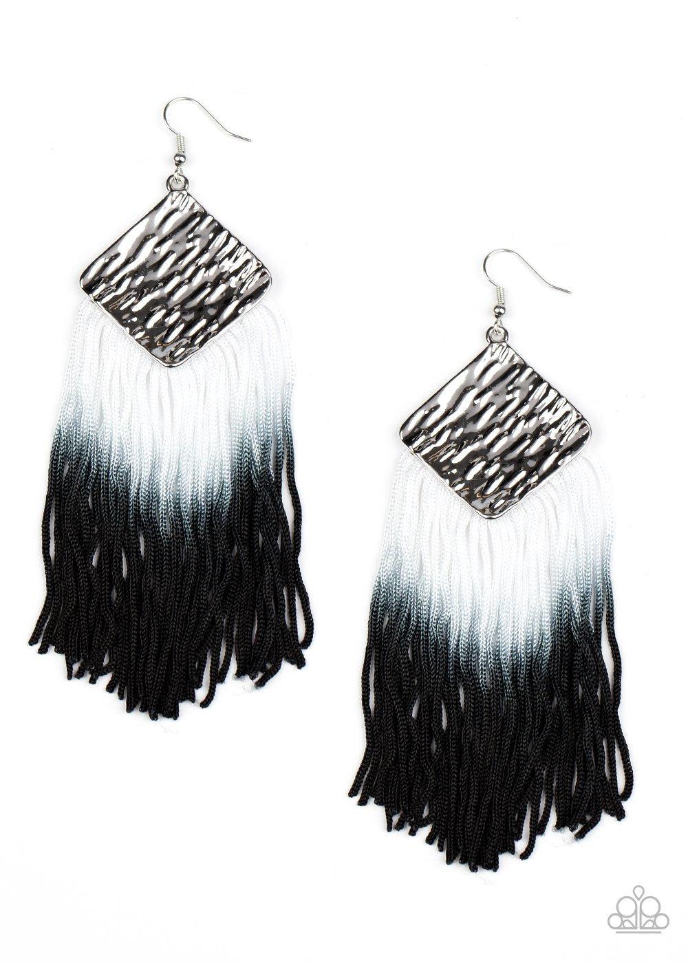 DIP The Scales Black and Silver Ombre Tassel Earrings - Paparazzi Accessories- lightbox - CarasShop.com - Paparazzi Jewelry by Cara Jewels