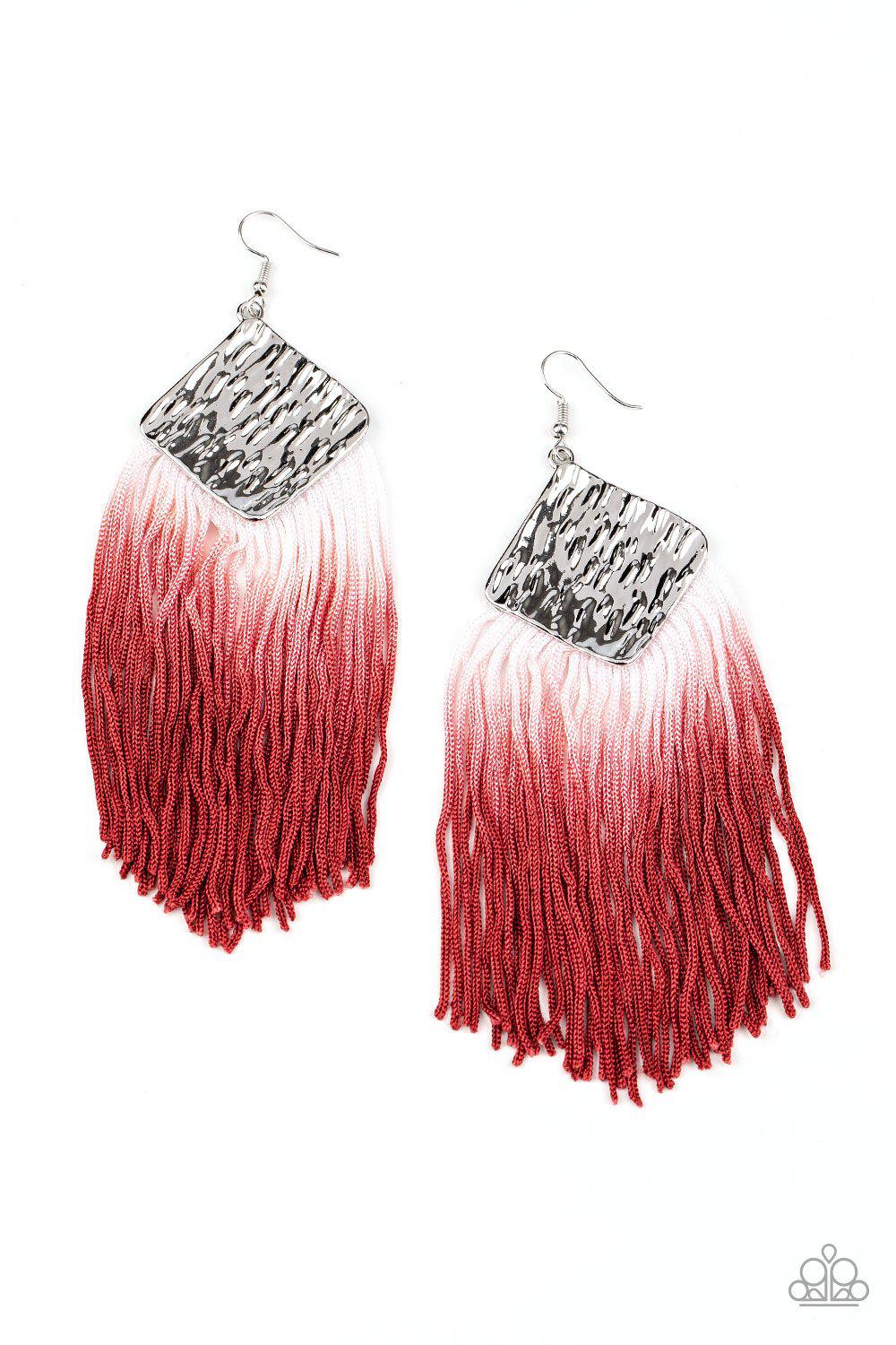 DIP The Scales Red and White Ombre Tassel Earrings - Paparazzi Accessories- lightbox - CarasShop.com - Paparazzi Jewelry by Cara Jewels