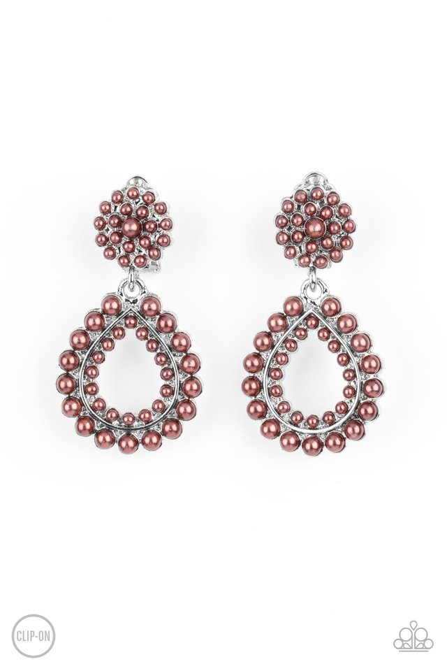 Discerning Droplets Brown Pearl Clip-on Earrings - Paparazzi Accessories- lightbox - CarasShop.com - Paparazzi Jewelry by Cara Jewels
