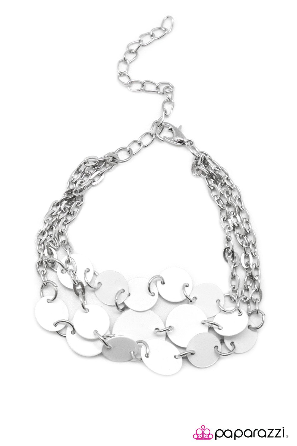 Disco Fever White Bracelet - Paparazzi Accessories- lightbox - CarasShop.com - Paparazzi Jewelry by Cara Jewels