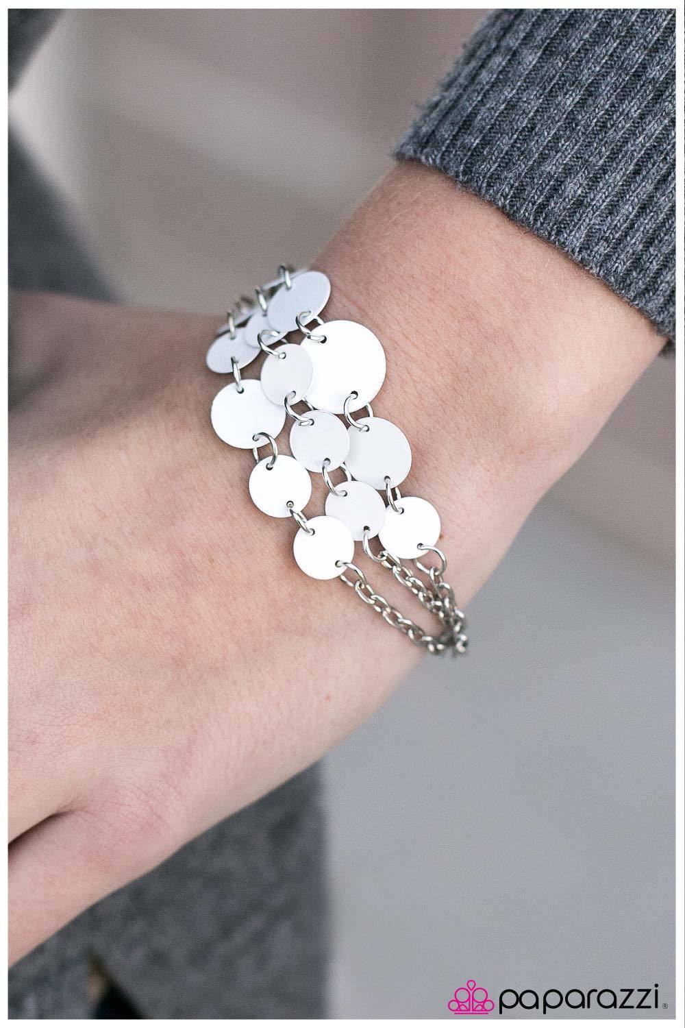 Disco Fever White Bracelet - Paparazzi Accessories- on model - CarasShop.com - Paparazzi Jewelry by Cara Jewels