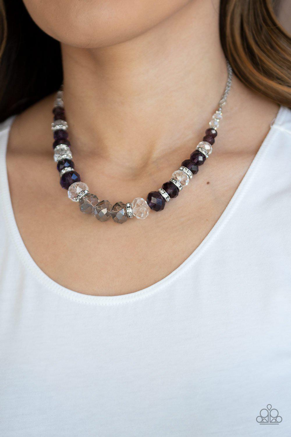 Distracted by Dazzle Purple, White and Silver Necklace - Paparazzi Accessories- lightbox - CarasShop.com - Paparazzi Jewelry by Cara Jewels