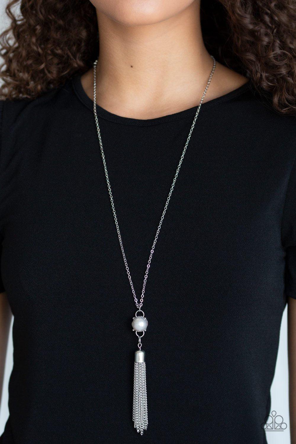 Diva Dance Party Silver Necklace - Paparazzi Accessories- on model - CarasShop.com - Paparazzi Jewelry by Cara Jewels