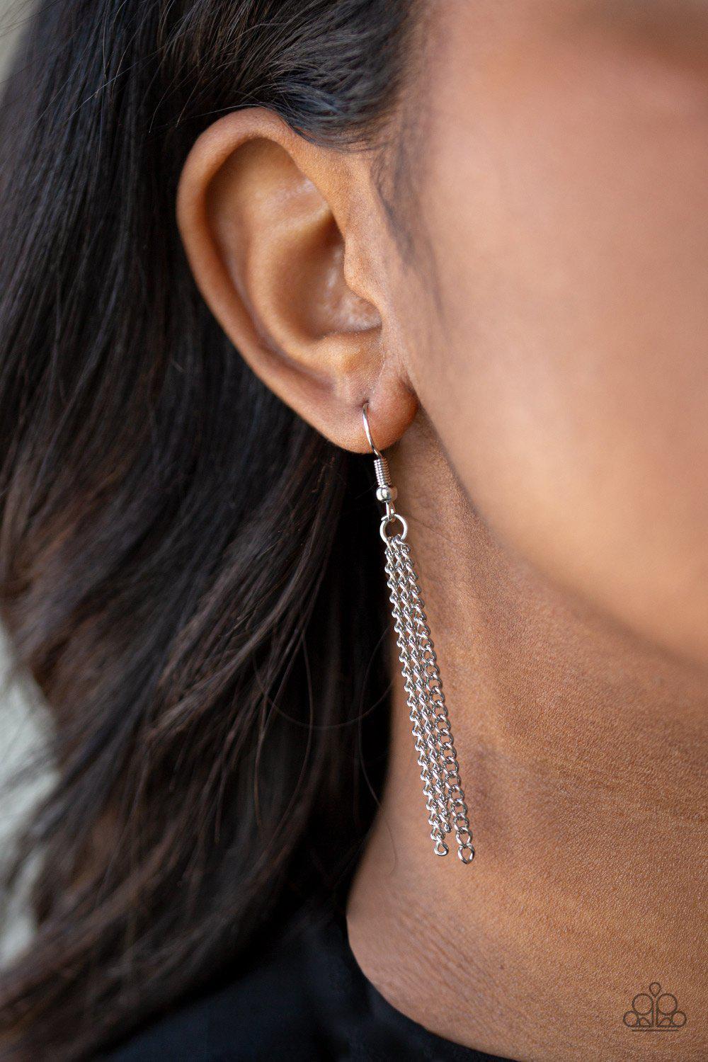 Diva Dance Party White and Silver Tassel Necklace - Paparazzi Accessories - free matching earrings -CarasShop.com - Paparazzi Jewelry by Cara Jewels