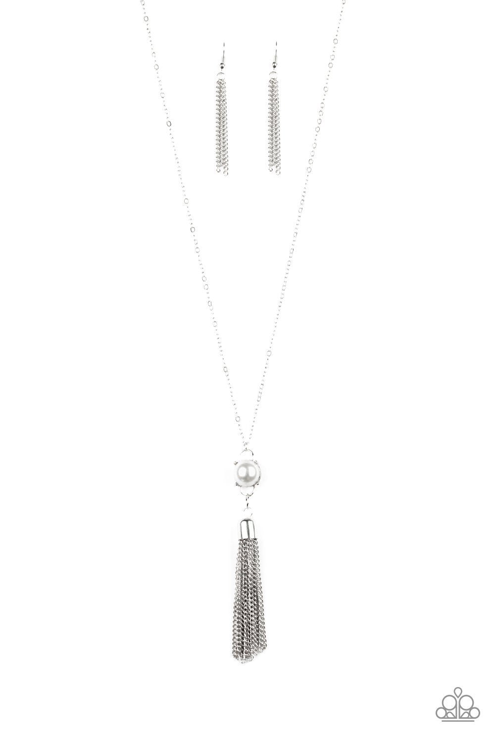 Diva Dance Party White and Silver Tassel Necklace - Paparazzi Accessories- lightbox - CarasShop.com - Paparazzi Jewelry by Cara Jewels