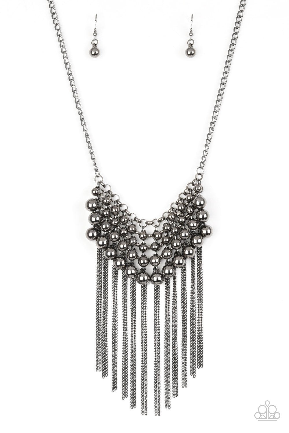 DIVA-de and Rule Gunmetal Black Fringe Necklace - Paparazzi Accessories- lightbox - CarasShop.com - Paparazzi Jewelry by Cara Jewels