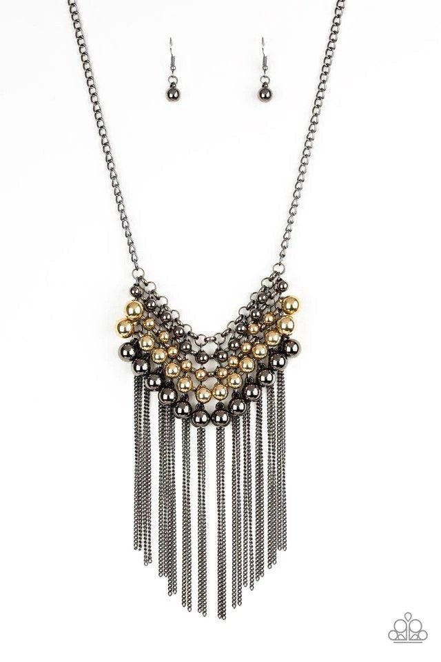 DIVA-de and Rule Multi Gold and Gunmetal Necklace - Paparazzi Accessories- lightbox - CarasShop.com - Paparazzi Jewelry by Cara Jewels